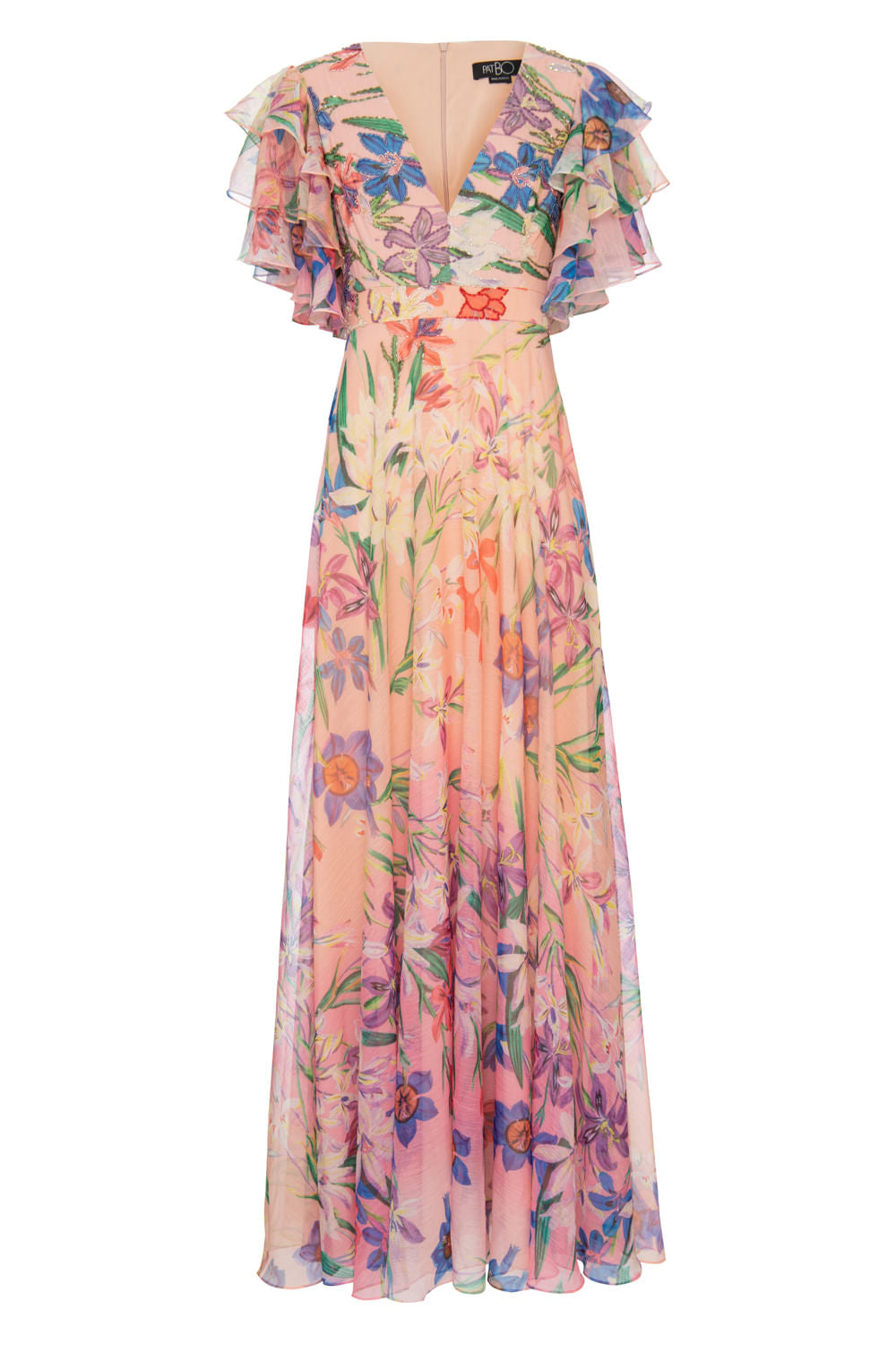 VESTIDO LONGO MANGA BABADO ANASTACIA ROSA