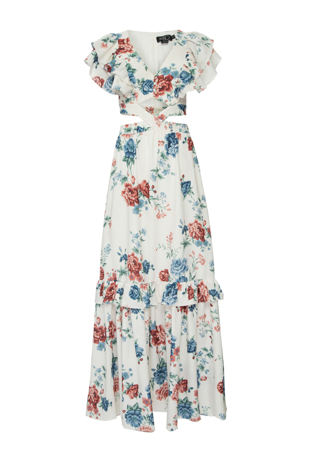 VESTIDO LONGO BABADO FLORAL OLGA OFF WHITE