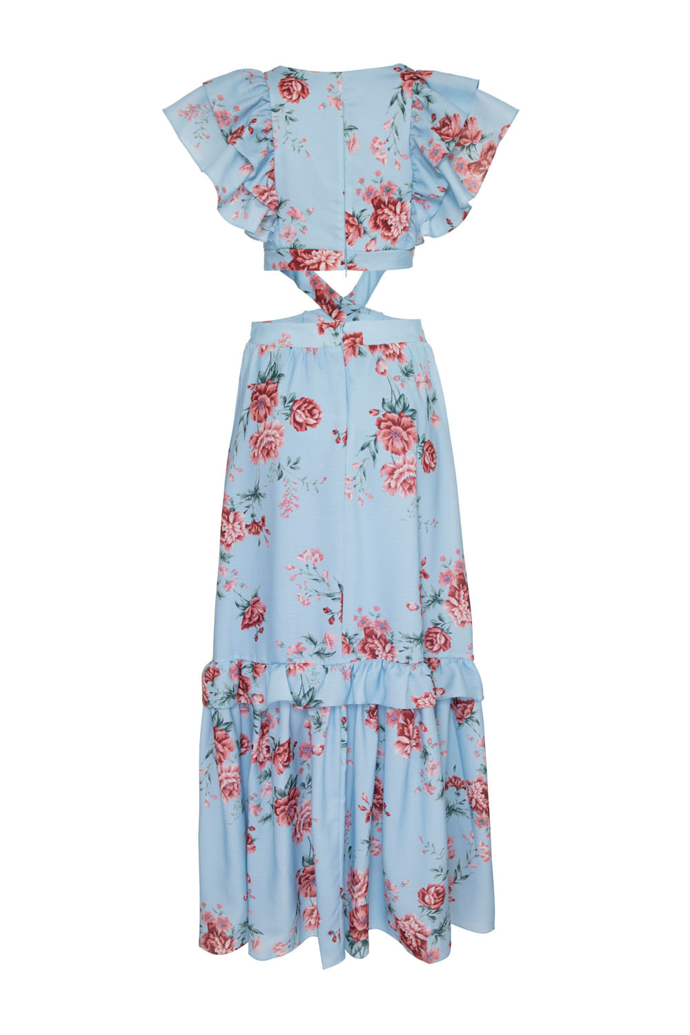 VESTIDO LONGO BABADO FLORAL OLGA AZUL