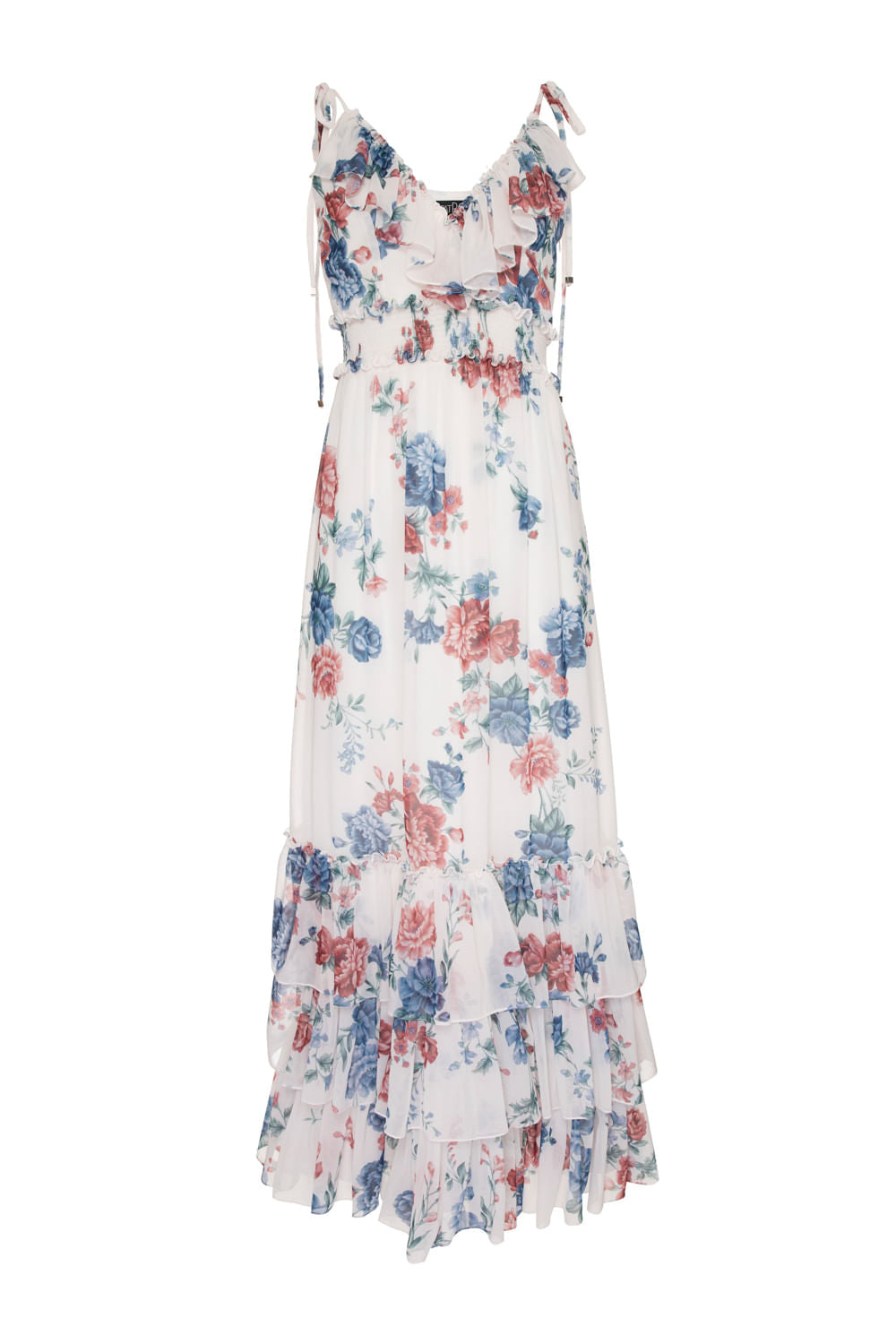VESTIDO LONGO LASTEX FLORAL OLGA OFF WHITE
