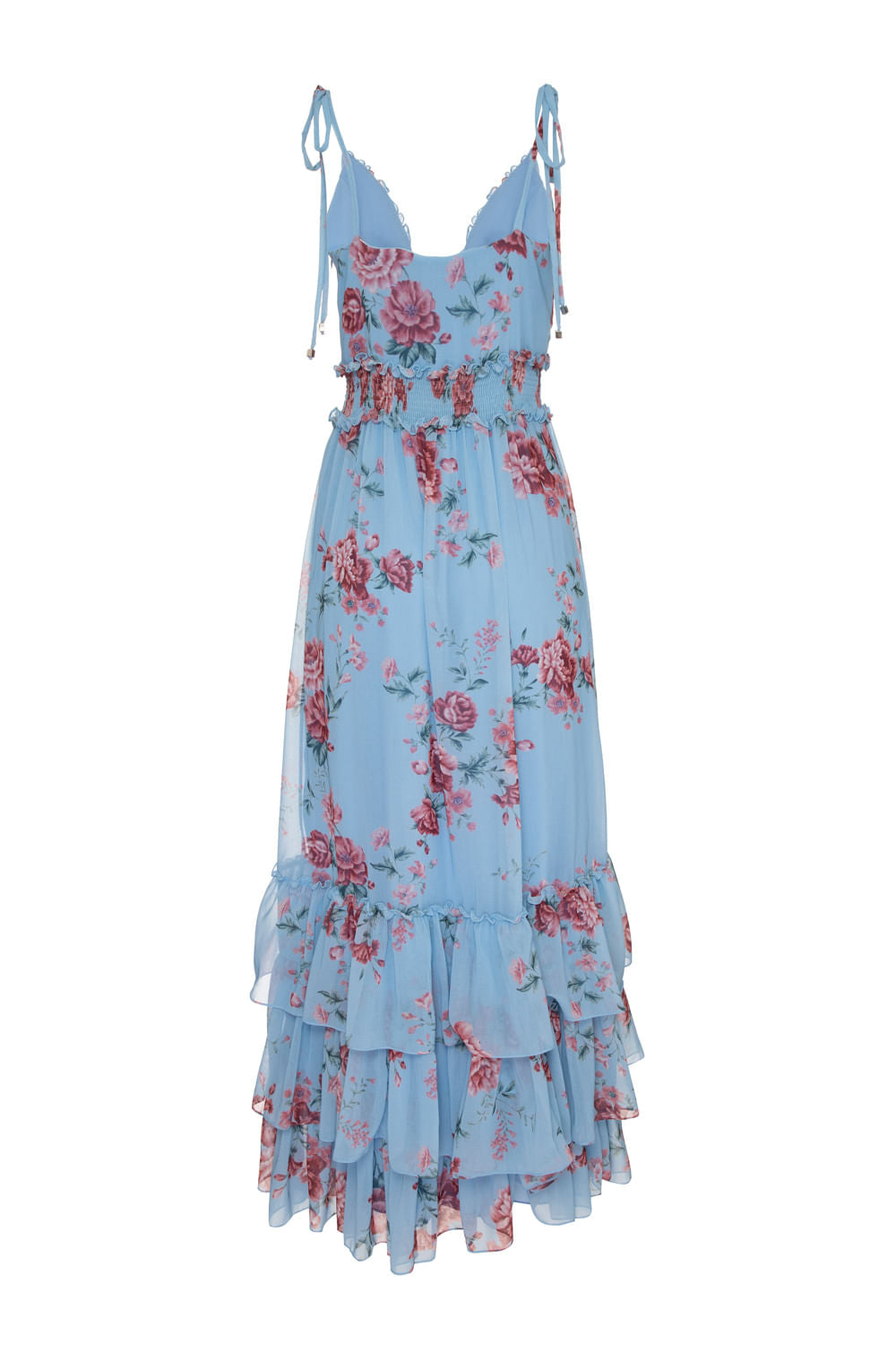 VESTIDO LONGO LASTEX FLORAL OLGA AZUL