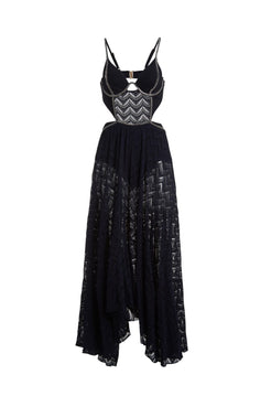 VESTIDO LONGO TELA ASSIMÉTRICO PRETO