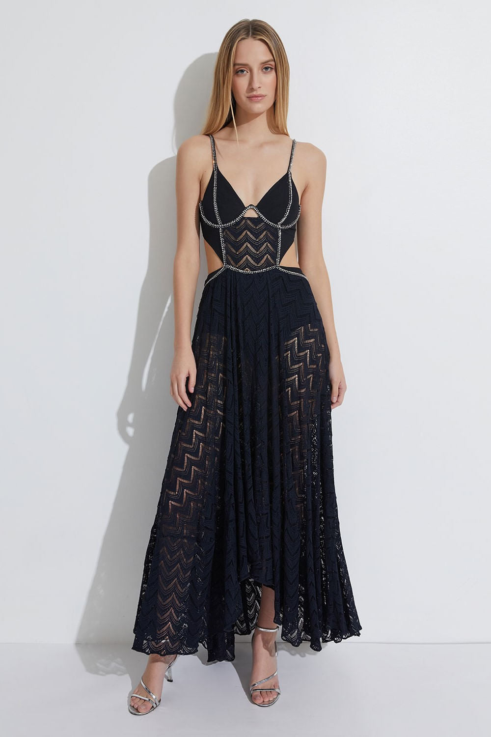 VESTIDO LONGO TELA ASSIMÉTRICO PRETO