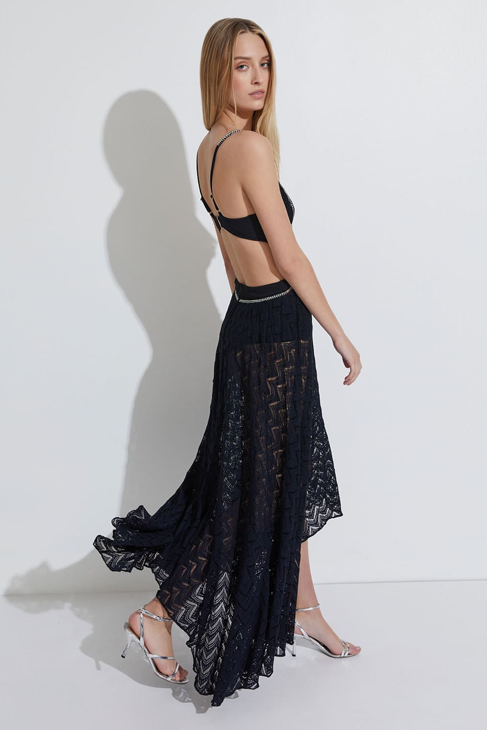 VESTIDO LONGO TELA ASSIMÉTRICO PRETO