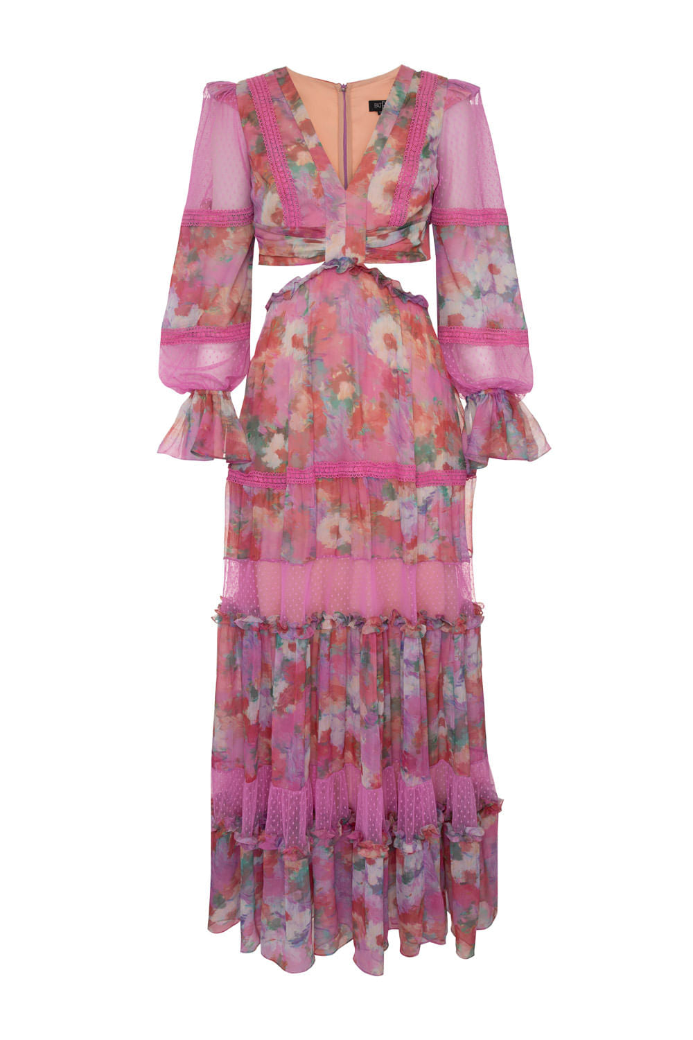 VESTIDO LONGO MANGAS GARDEN COSMOS ROSA