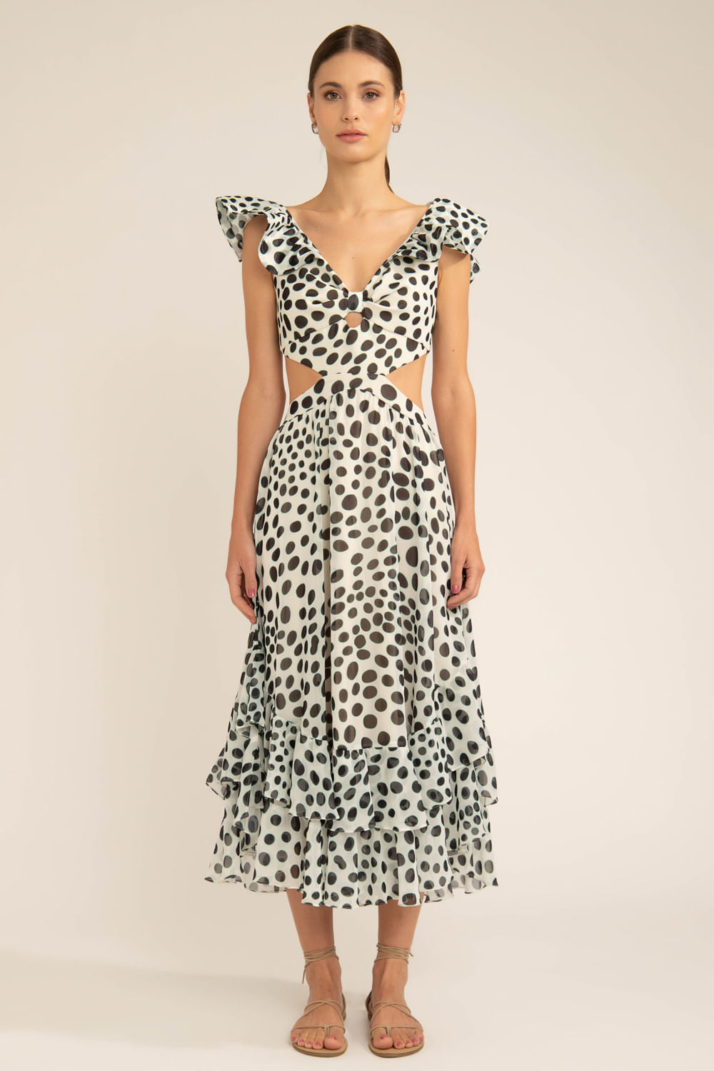 VESTIDO MÍDI RECORTES POÁ BOSSA OFF WHITE