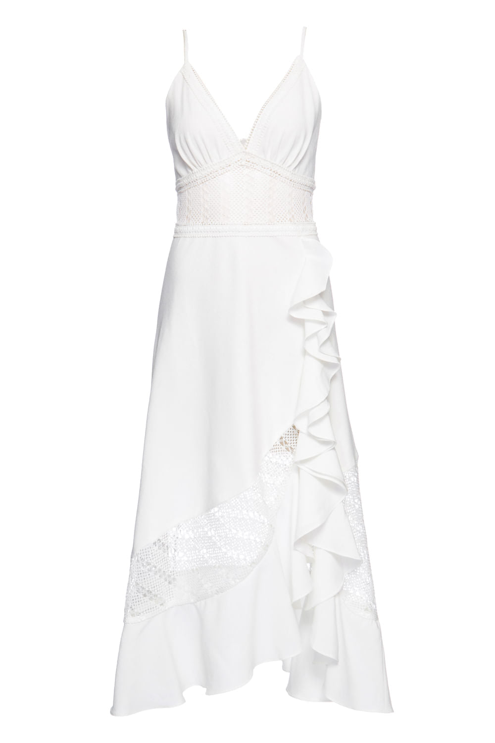 VESTIDO MÍDI BABADO LATERAL OFF WHITE