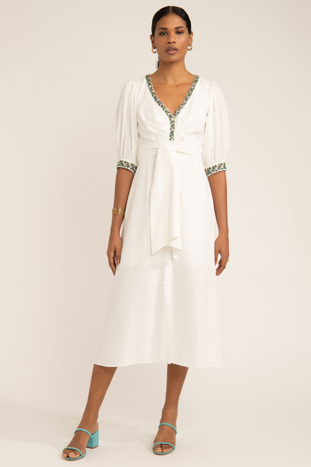 Vestido mídi bordado scape off white