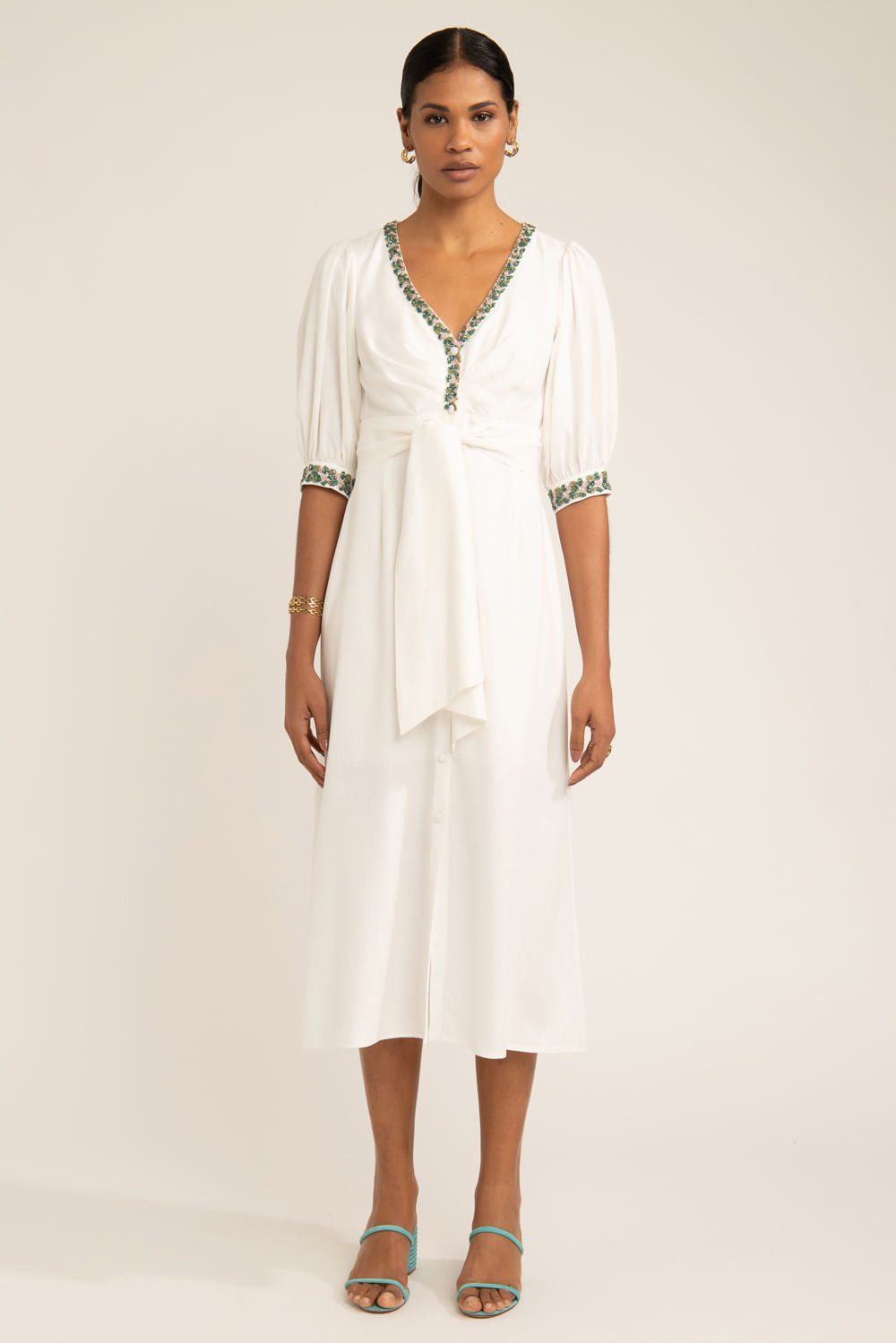 Vestido mídi bordado scape off white