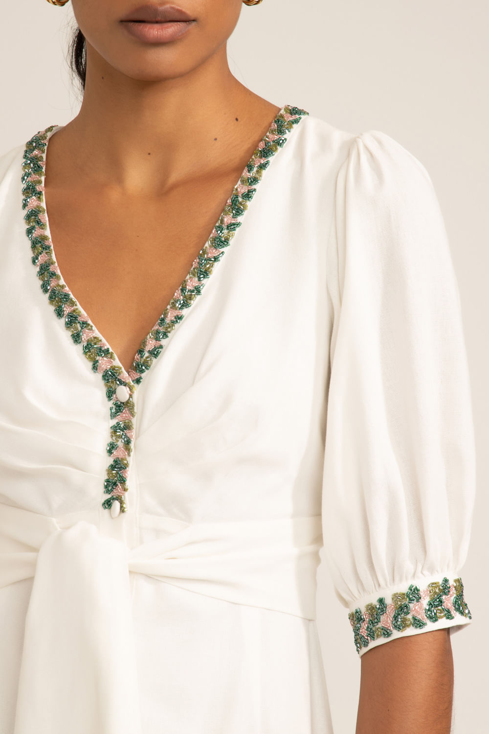 Vestido mídi bordado scape off white