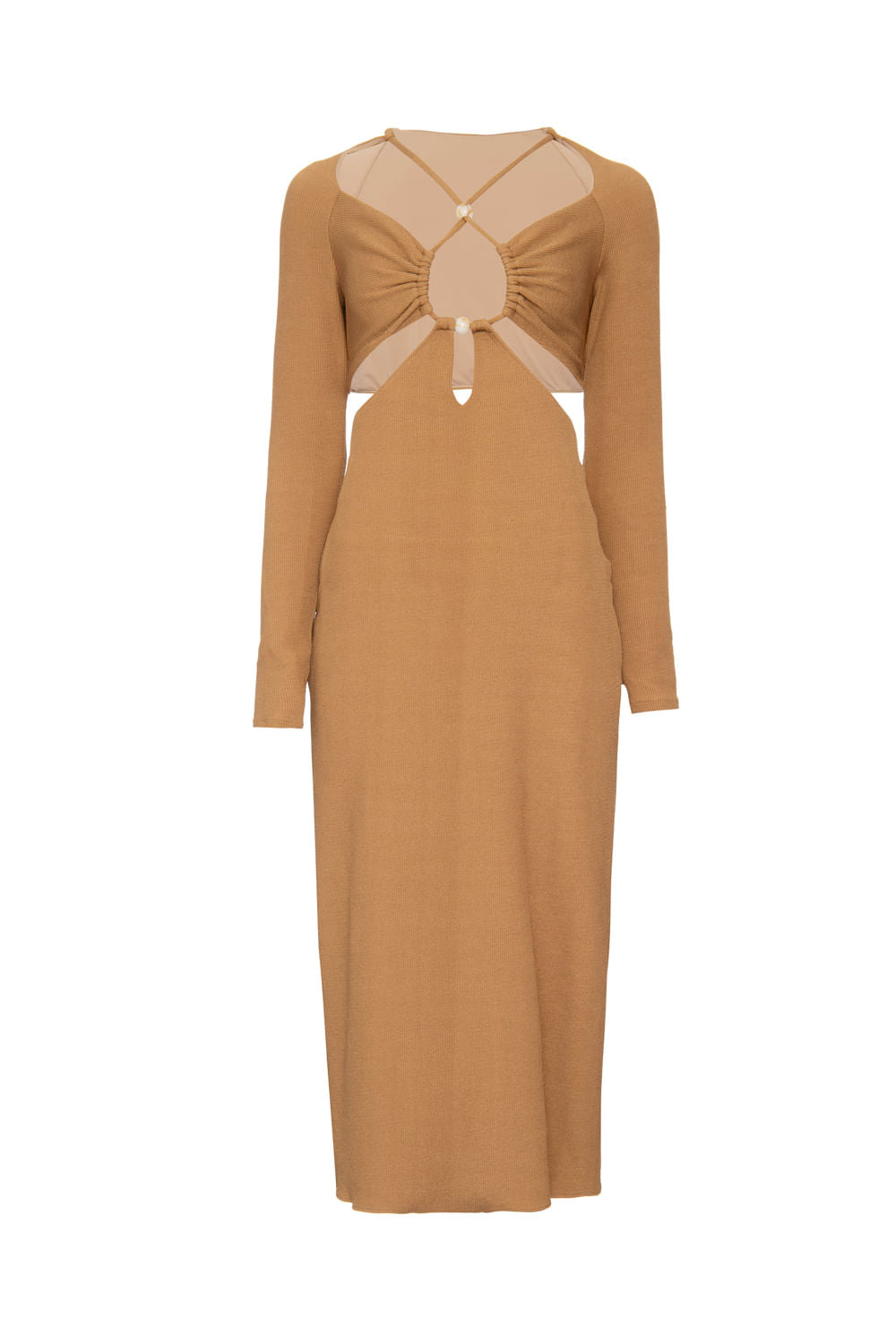 VESTIDO MÍDI ESFERAS GEMINI BEGE