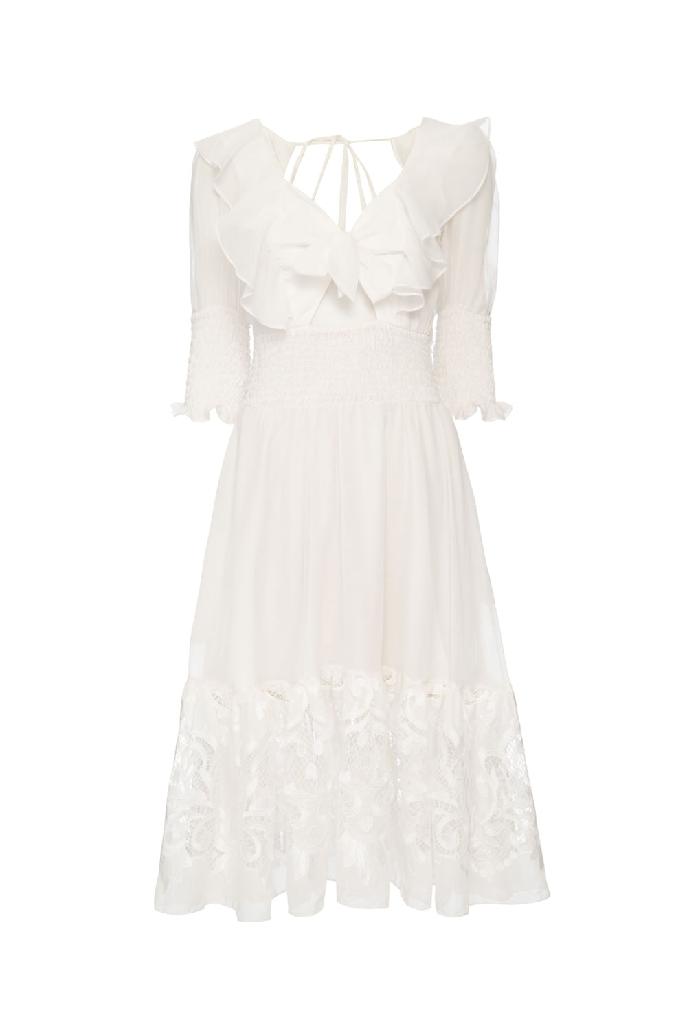 VESTIDO MÍDI CLEAR LACE BRANCO