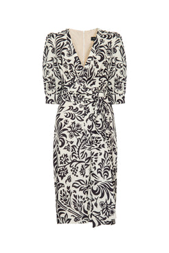 Vestido mÃdi reto tropical gráfico off white