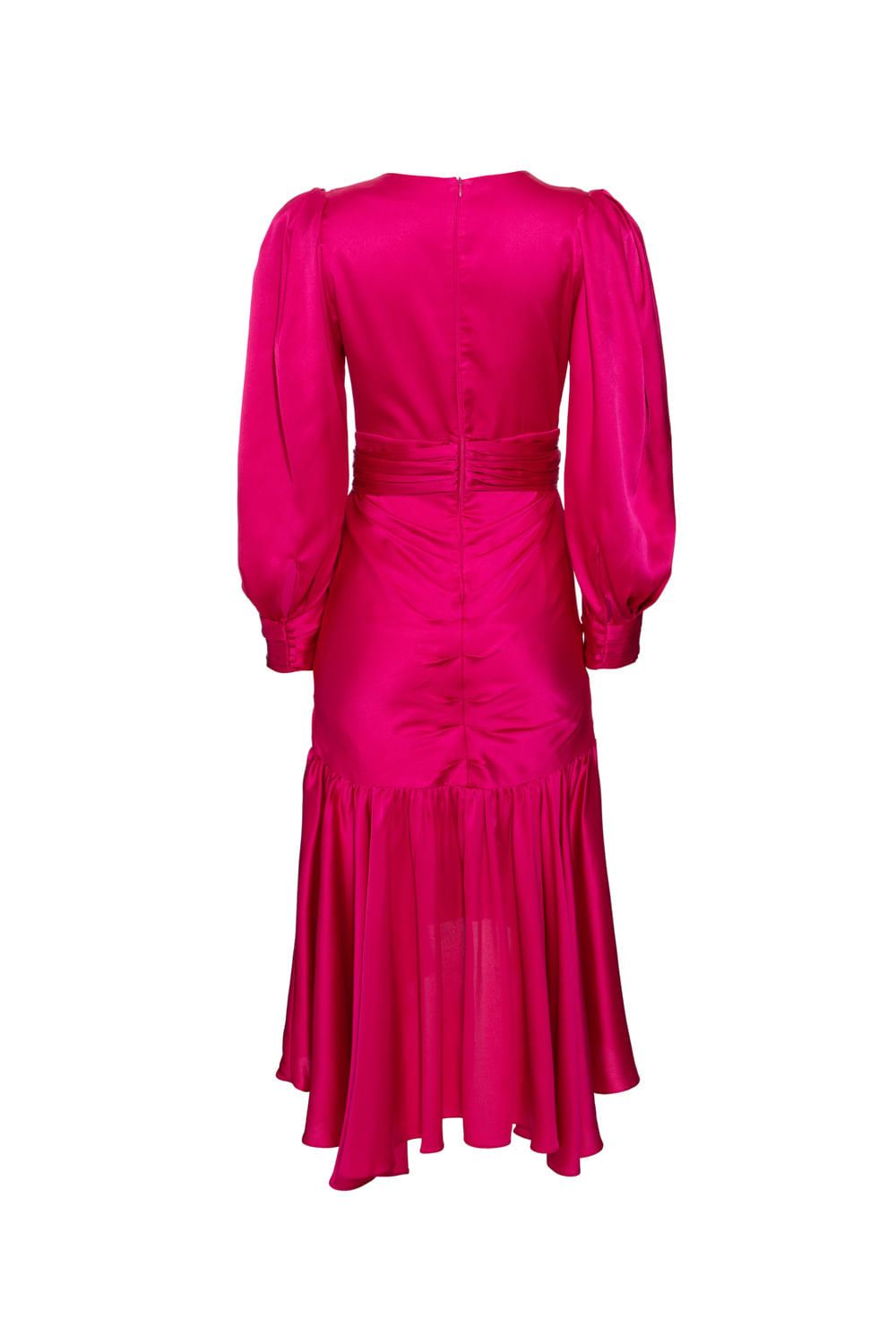 VESTIDO MÍDI CETIM STATEMENT PINK