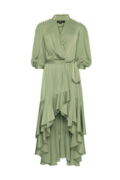Vestido mídi assimétrico cetim statement verde
