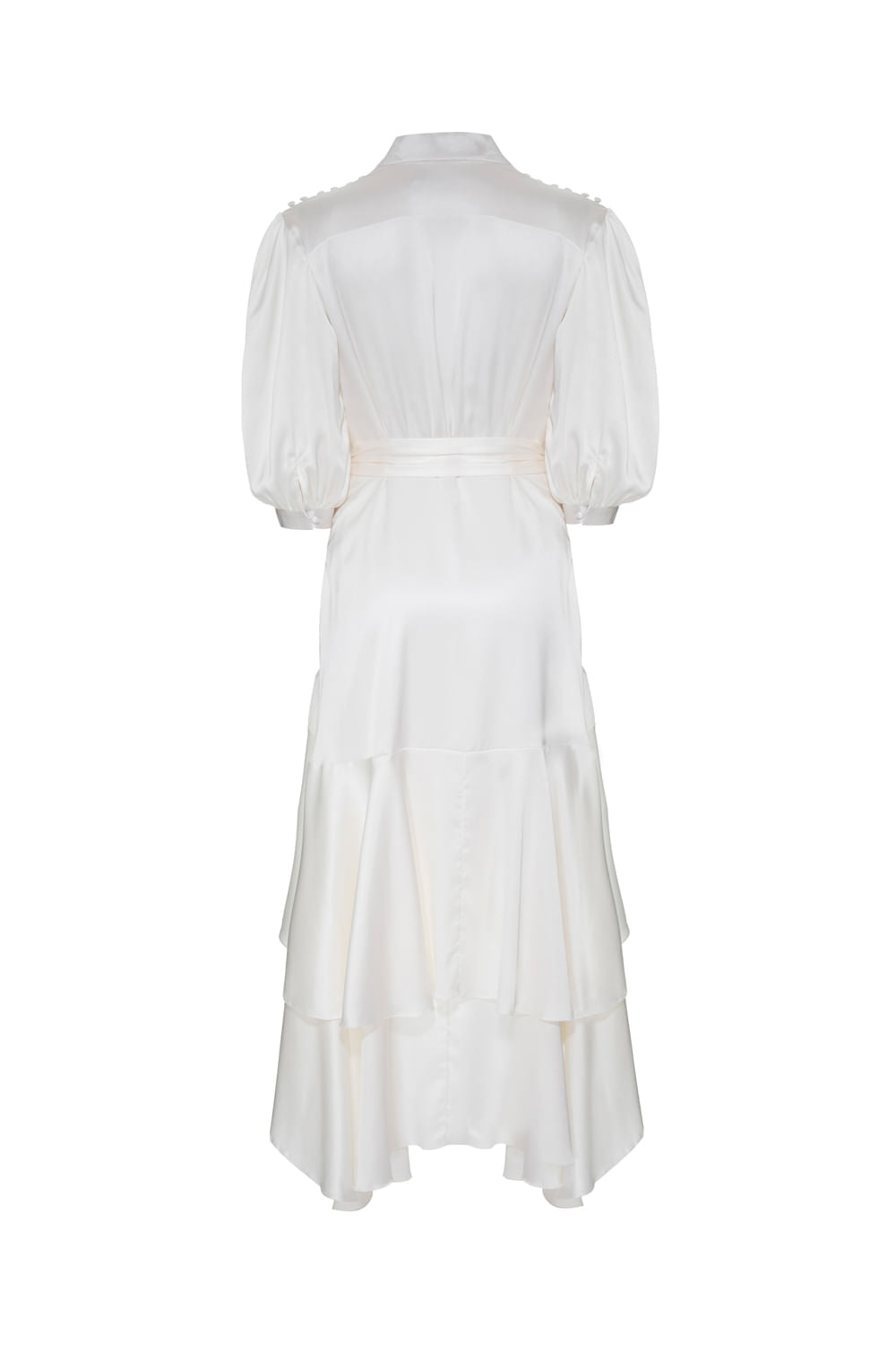 VESTIDO MÍDI ASSIMÉTRICO CETIM STATEMENT OFF WHITE