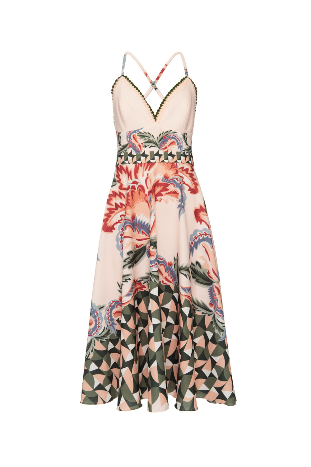 VESTIDO MÍDI BARRADO ZELLIJ ROSA