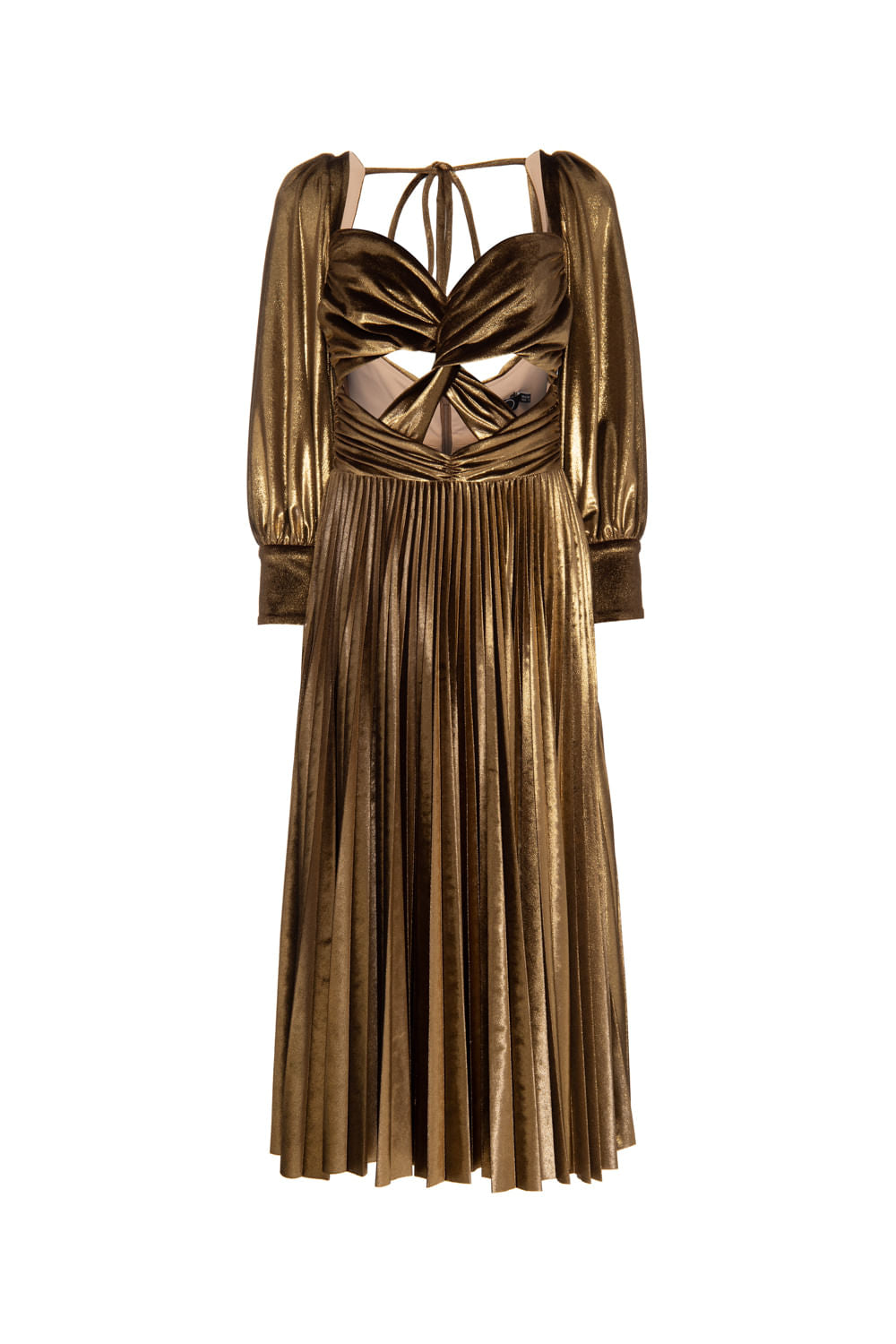 VESTIDO MÍDI MANGAS GOLDEN VELVET DOURADO