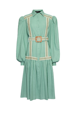 VESTIDO MÍDI LINHO ENTREMEIO VERDE