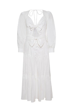 VESTIDO MÍDI AMARRAÇÕES TRICOLINE OFF WHITE