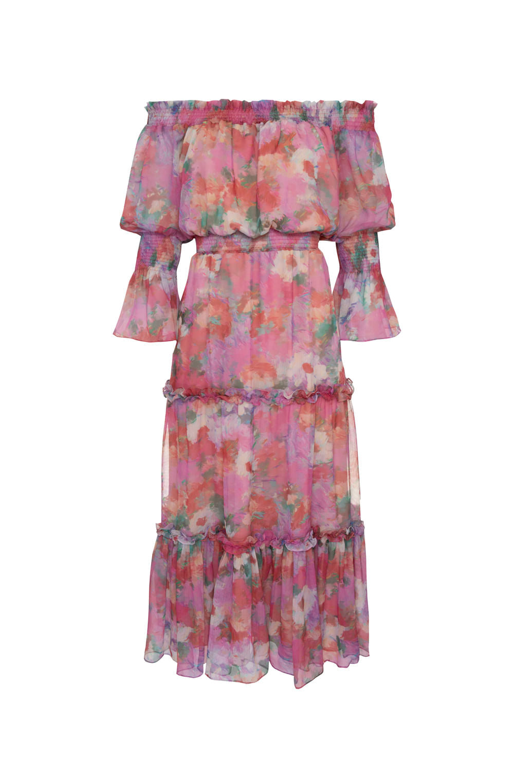 VESTIDO MÍDI LASTÉX GARDEN COSMOS ROSA