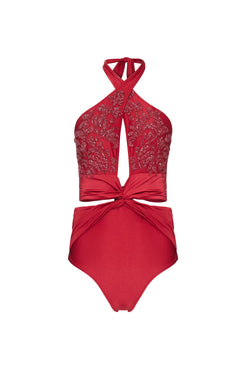 BODY DE LYCRA COM BORDADO VERMELHO
