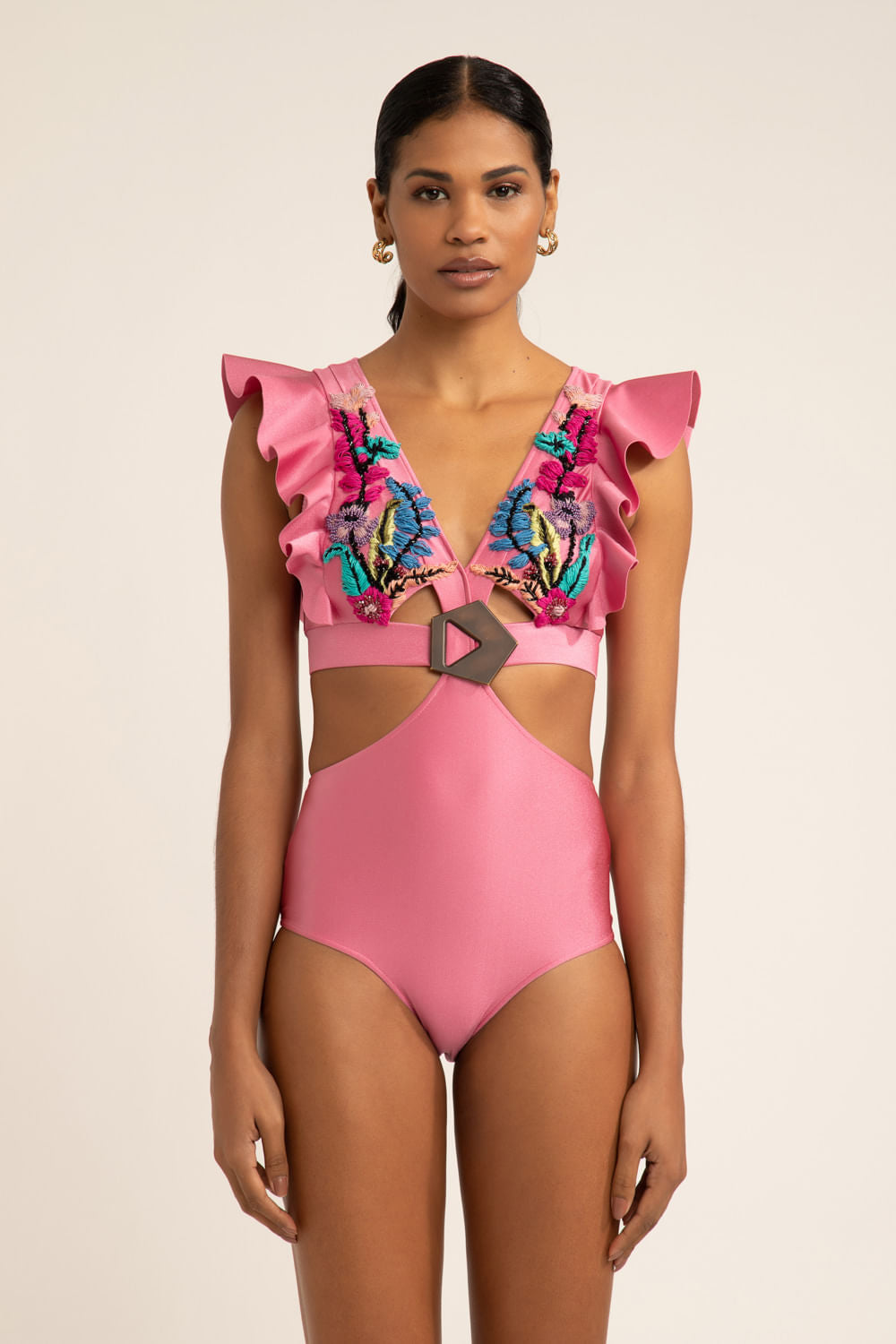 BODY DE BEACH ROSA SELVAGEM COM BORDADO E TELA ROSA