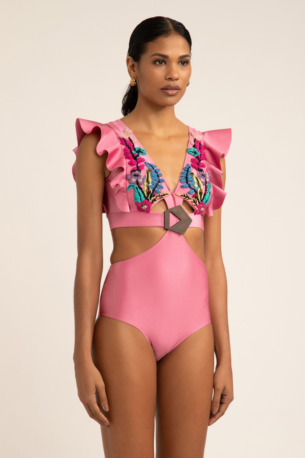 BODY DE BEACH ROSA SELVAGEM COM BORDADO E TELA ROSA