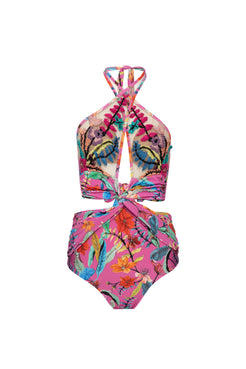 BODY DE LYCRA ZAMIA COM BORDADO ROSA