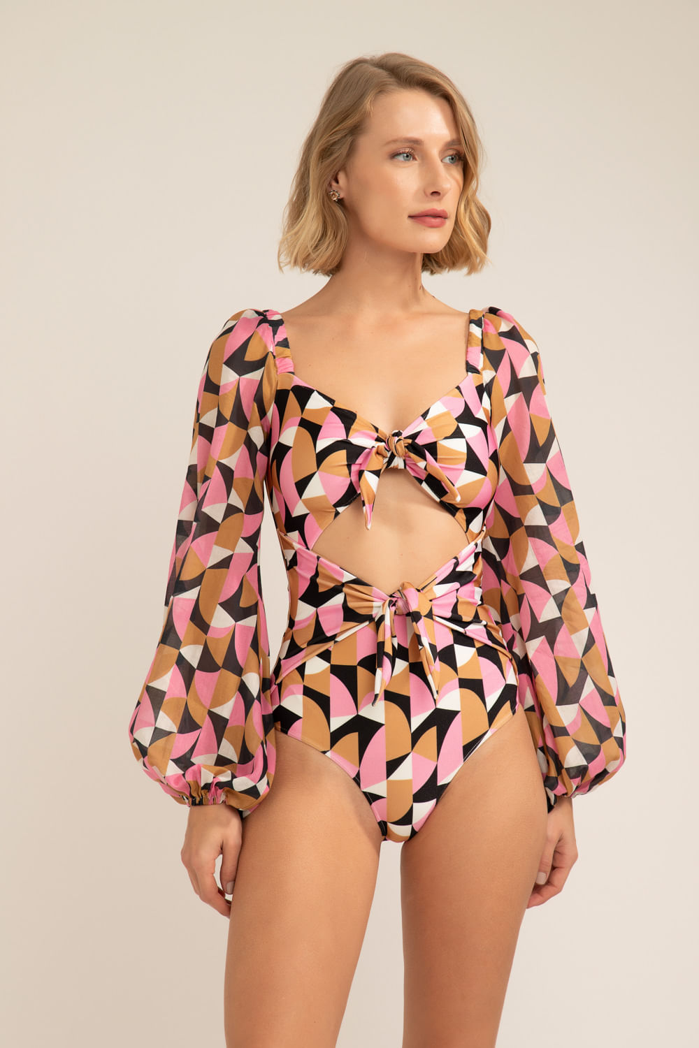 BODY DE BEACH GEOMETRICO PLITKA MANGA COMPRIDA ROSA