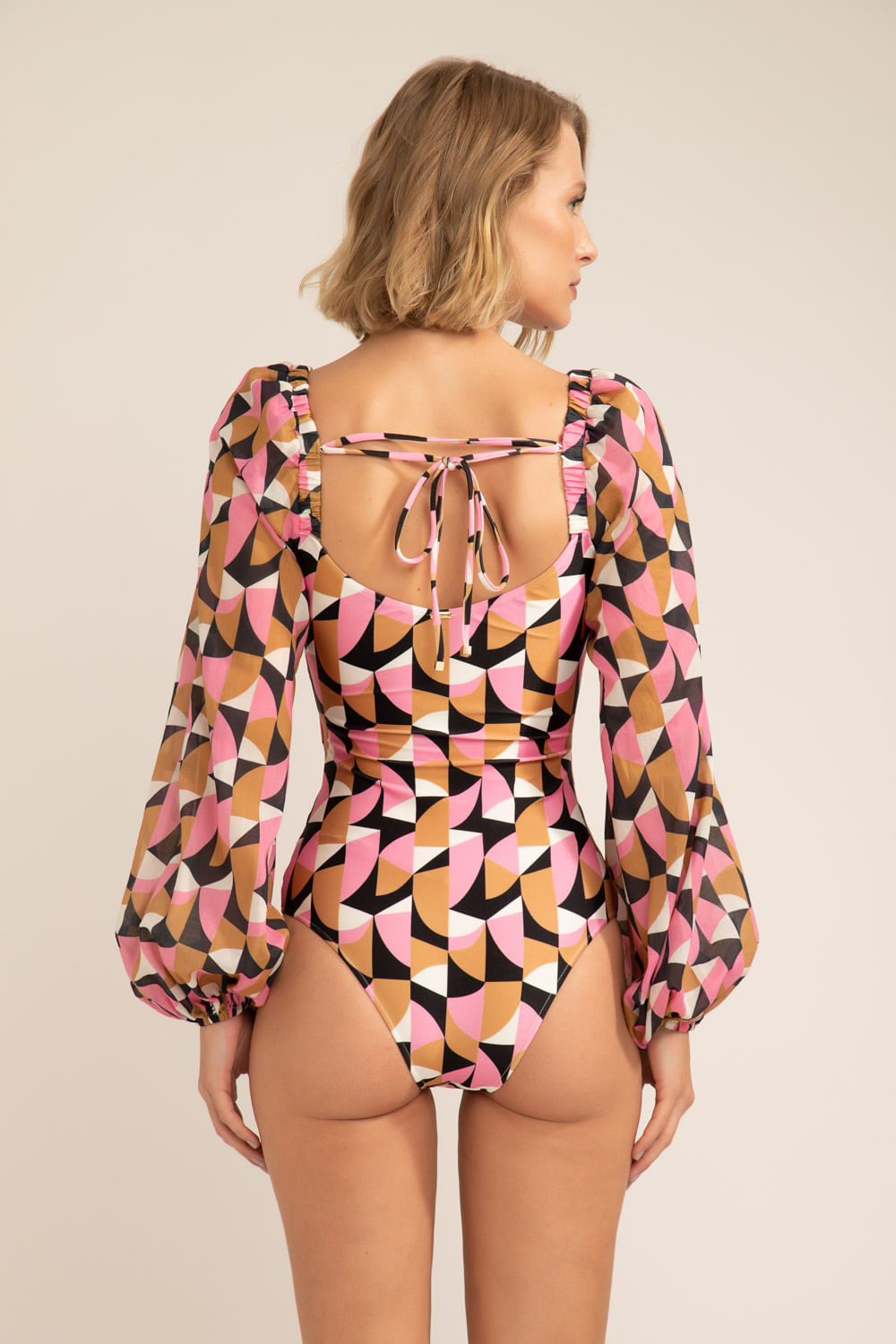 BODY DE BEACH GEOMETRICO PLITKA MANGA COMPRIDA ROSA