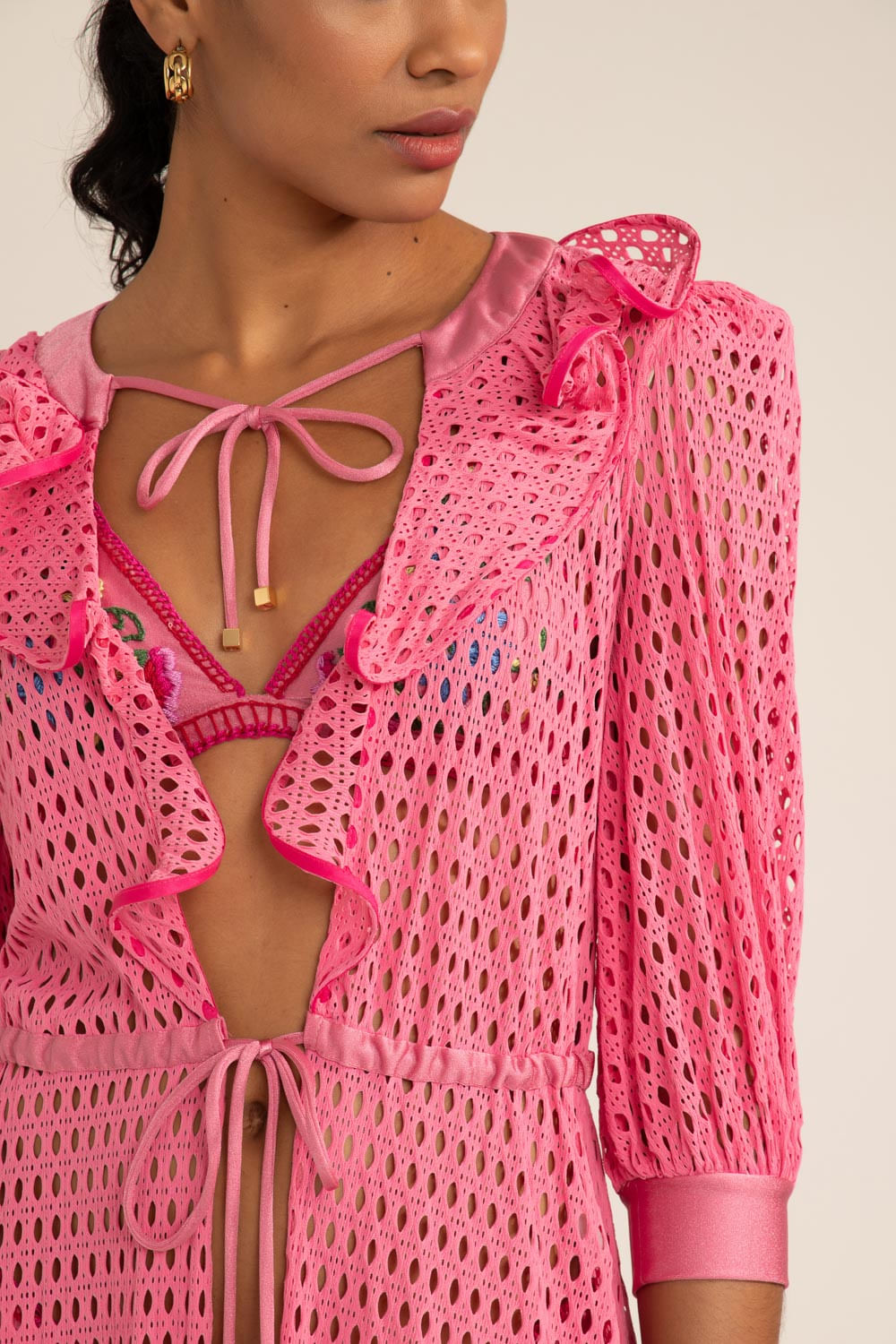 SAÍDA DE PRAIA LONGA TELA LYCRA STRIPS ROSA