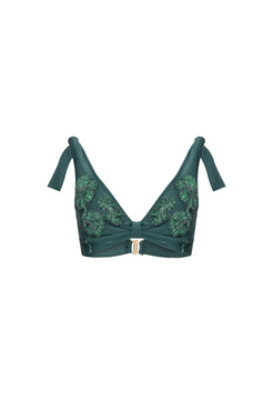 TOP DE BEACH ROSA SELVAGEM COM BORDADO E AMARRAÇÃO NO OMBRO INV22 VERDE