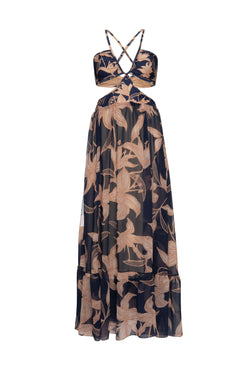 Vestido longo recortes stargazer azul marinho