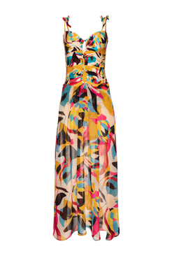 Vestido longo trançado protea amarelo