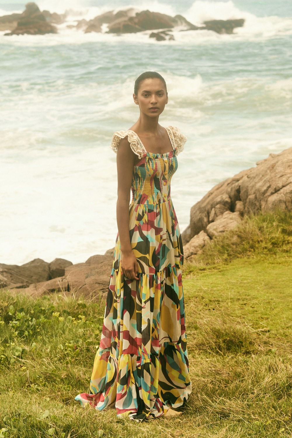 VESTIDO LONGO LASTEX PROTEA AMARELO