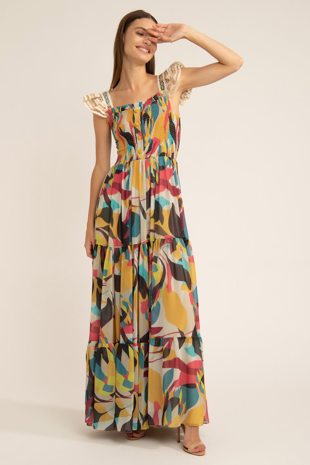 VESTIDO LONGO LASTEX PROTEA AMARELO