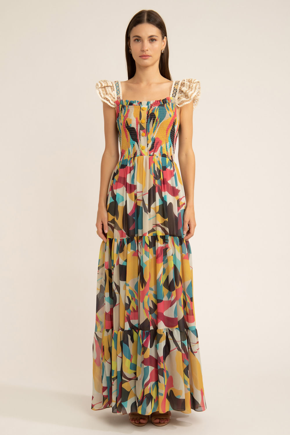 VESTIDO LONGO LASTEX PROTEA AMARELO