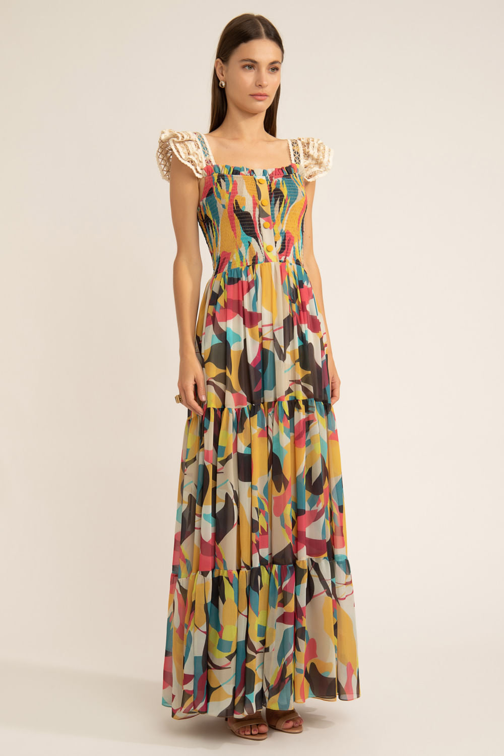 VESTIDO LONGO LASTEX PROTEA AMARELO