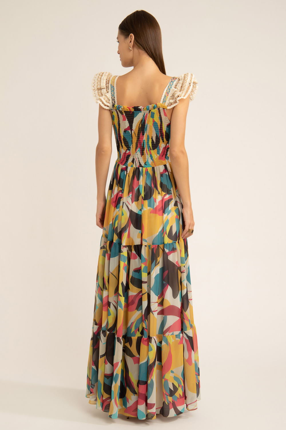 VESTIDO LONGO LASTEX PROTEA AMARELO