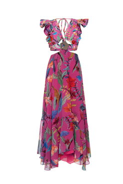 Vestido longo babado zamia rosa
