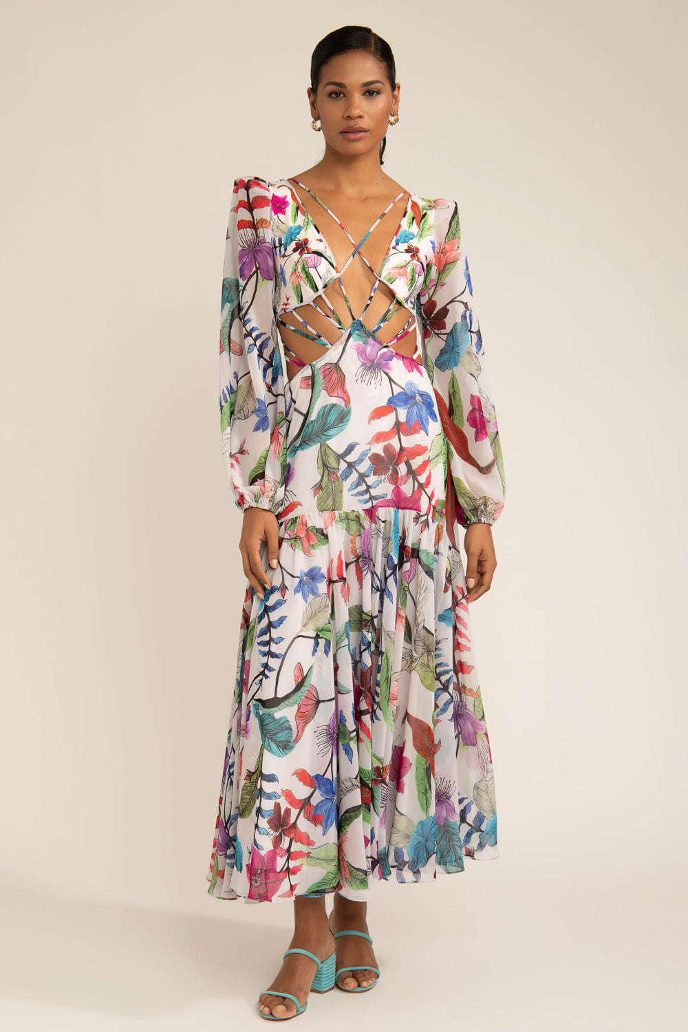 Vestido longo cordão zamia off white