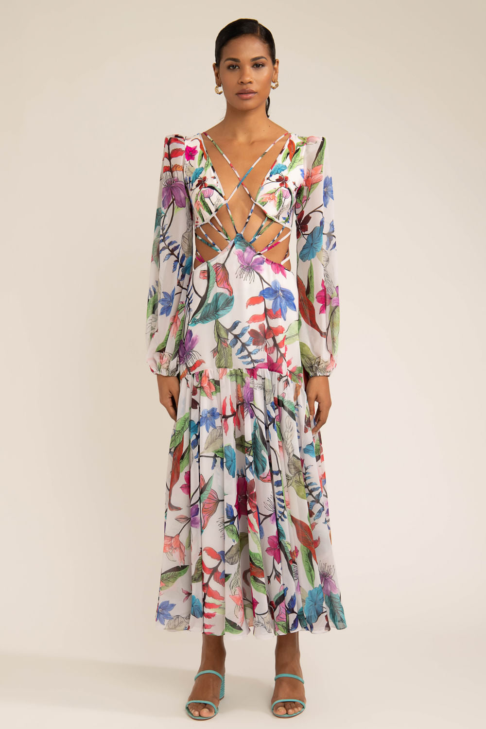 Vestido longo cordão zamia off white