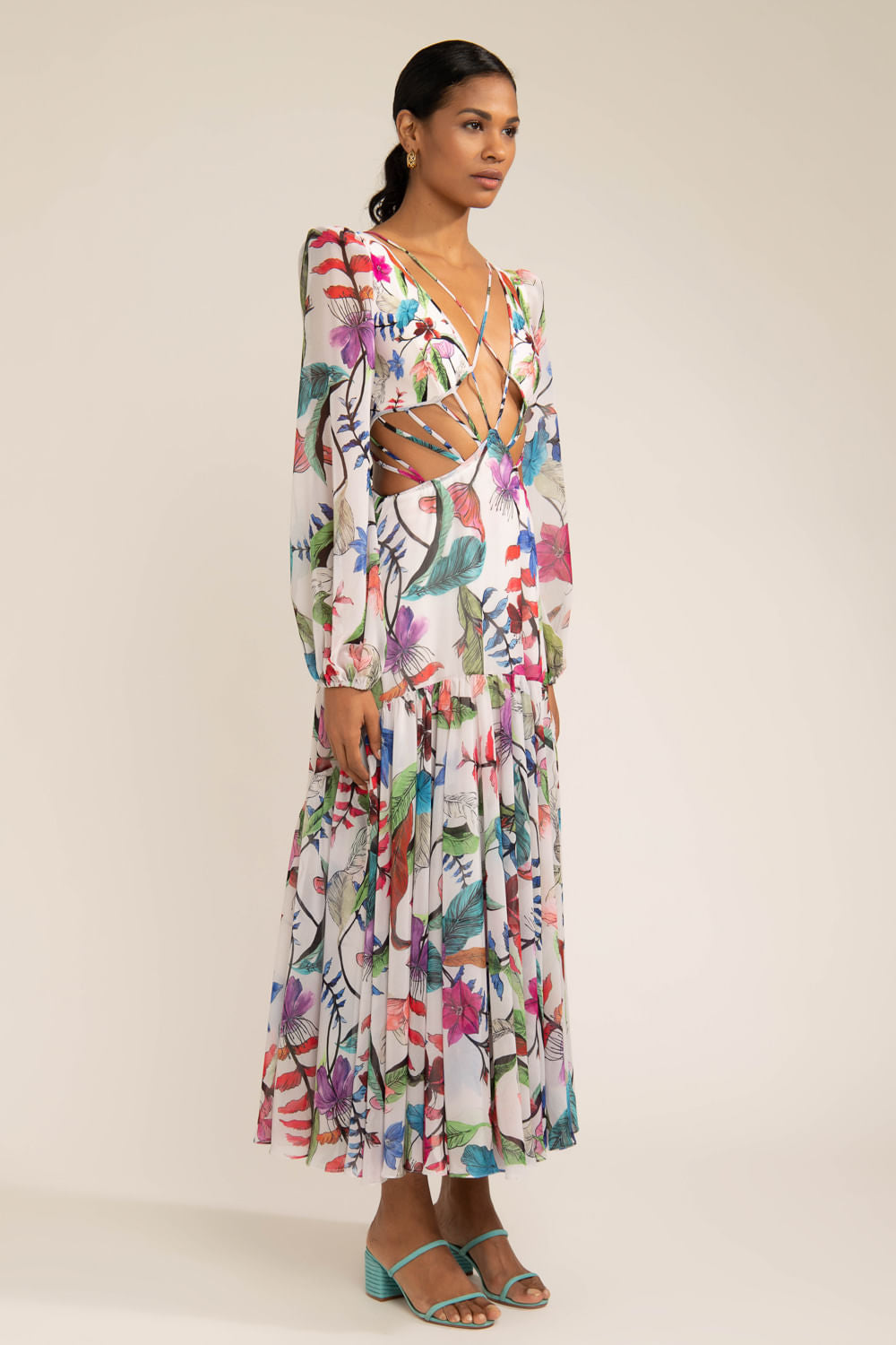 Vestido longo cordão zamia off white