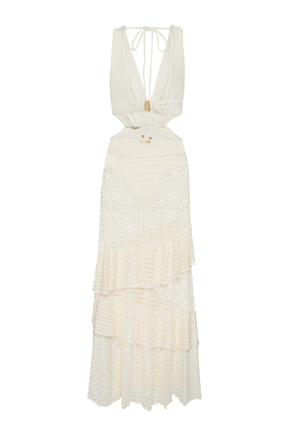 VESTIDO LONGO RECORTES LYCRA STRIPS OFF WHITE