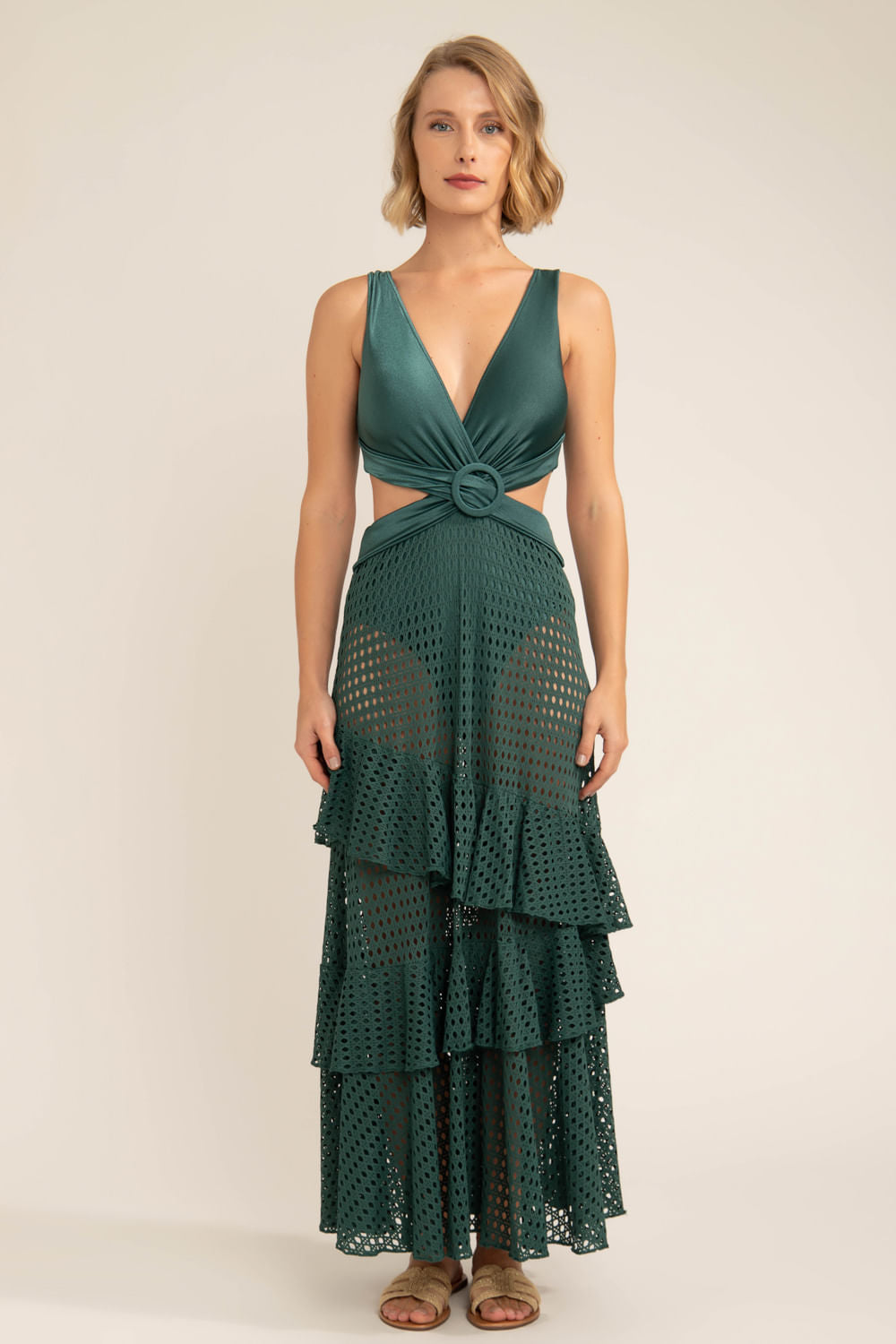 VESTIDO LONGO RECORTES LYCRA STRIPS VERDE