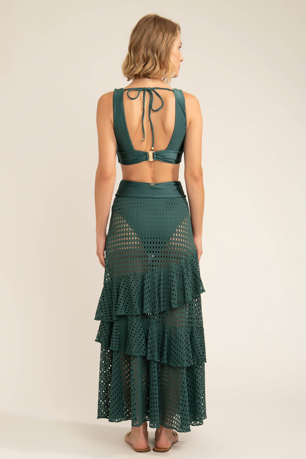 VESTIDO LONGO RECORTES LYCRA STRIPS VERDE
