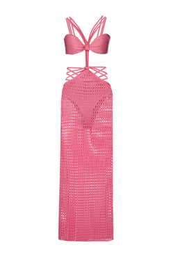 Vestido longo tiras lycra strips rosa