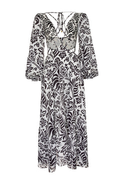 Vestido longo tiras tropical gráfico off white
