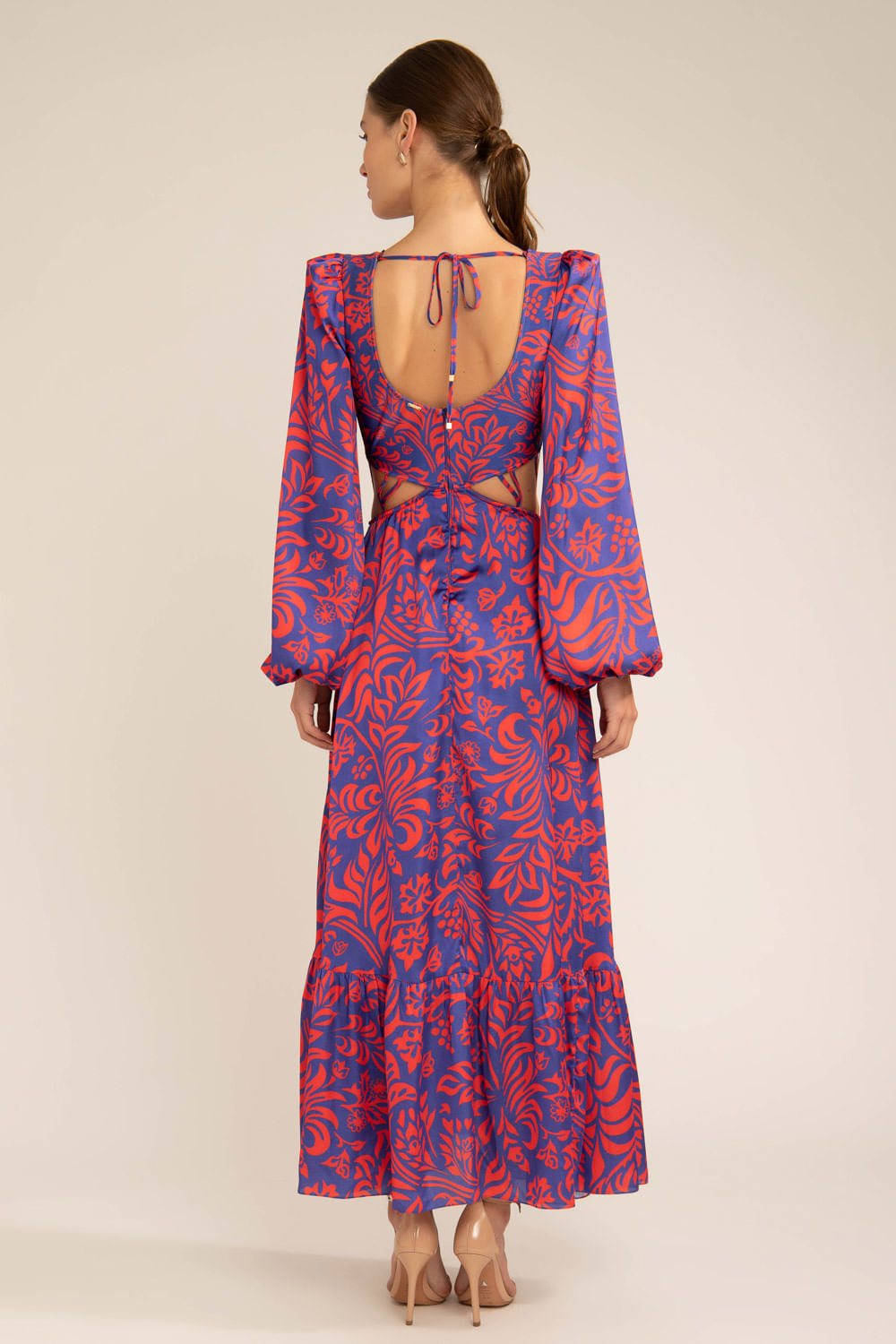 VESTIDO LONGO TIRAS TROPICAL GRÁFICO AZUL